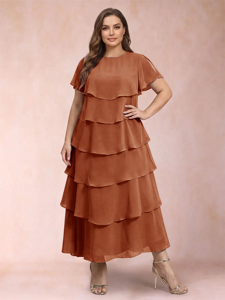 A-Line/Princess Scoop Short Sleeves Plus Size Mother of the Bride Dresses with Ruffles