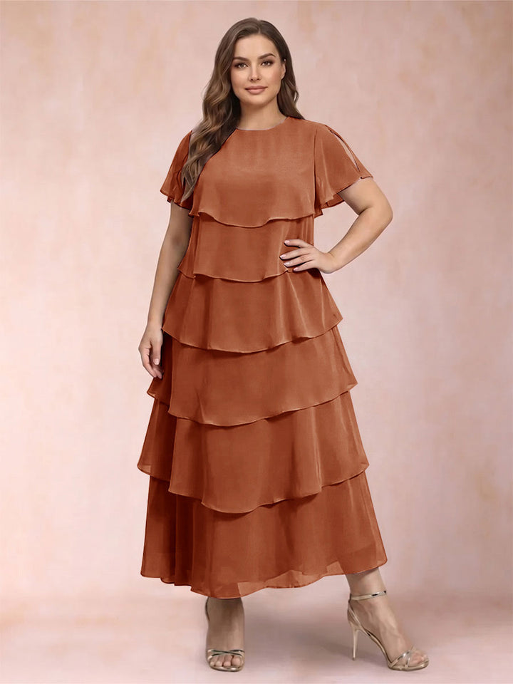 A-Line/Princess Scoop Short Sleeves Plus Size Mother of the Bride Dresses with Ruffles