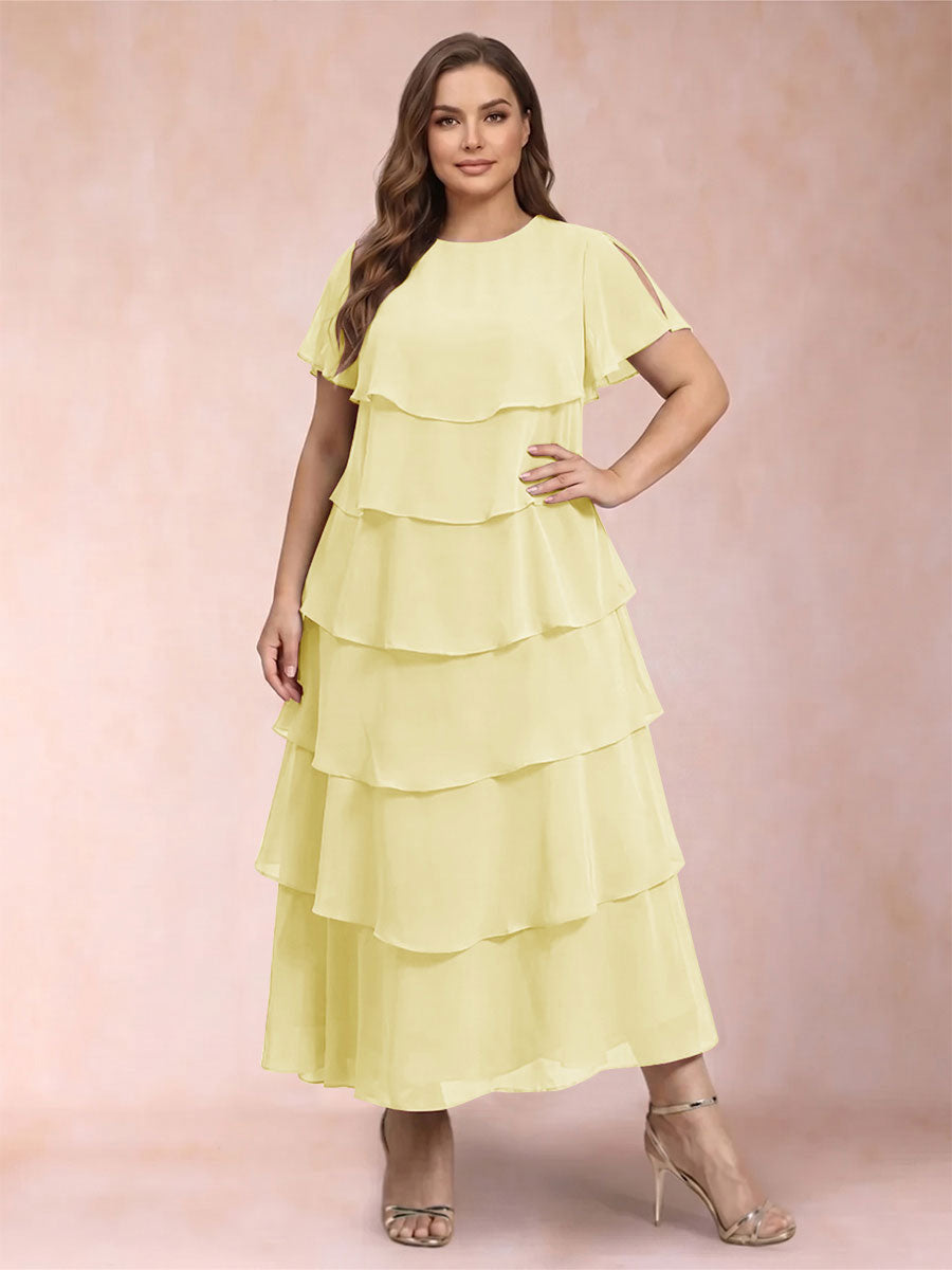 A-Line/Princess Scoop Short Sleeves Plus Size Mother of the Bride Dresses with Ruffles