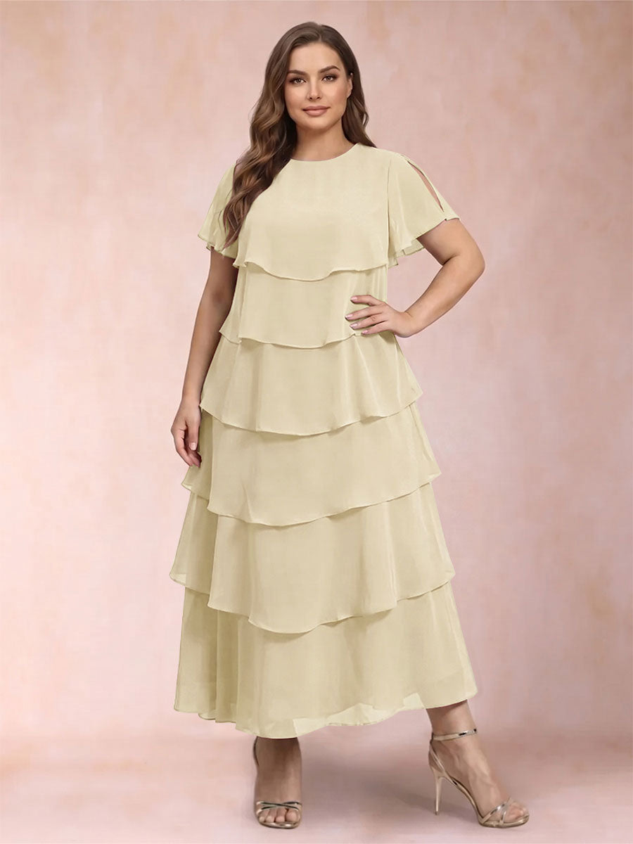 A-Line/Princess Scoop Short Sleeves Plus Size Mother of the Bride Dresses with Ruffles