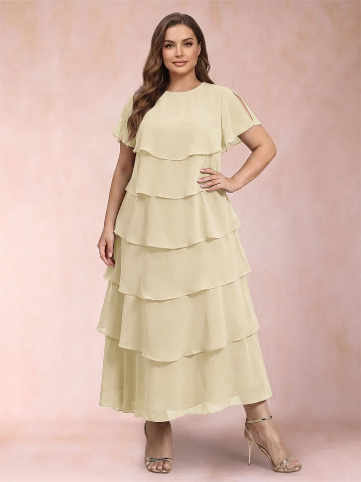 A-Line/Princess Scoop Short Sleeves Plus Size Mother of the Bride Dresses with Ruffles