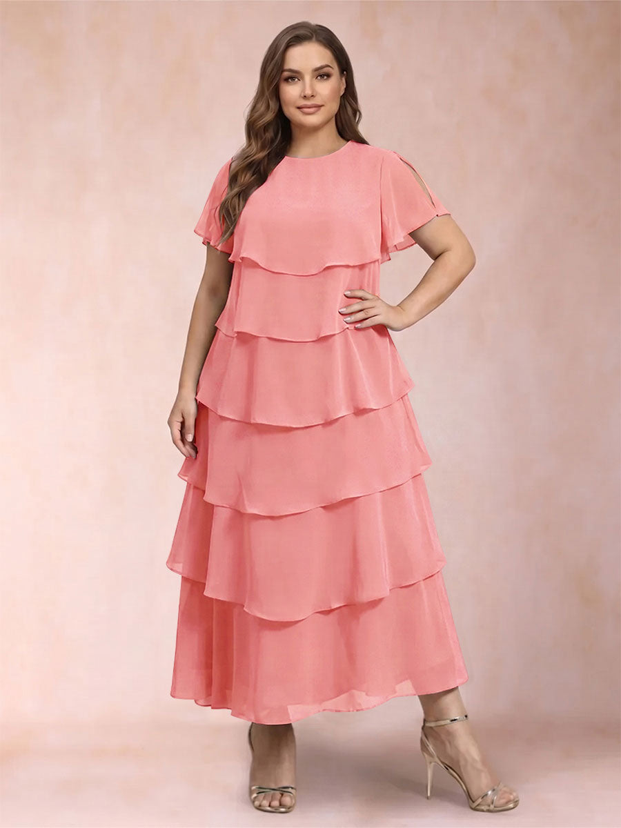 A-Line/Princess Scoop Short Sleeves Plus Size Mother of the Bride Dresses with Ruffles