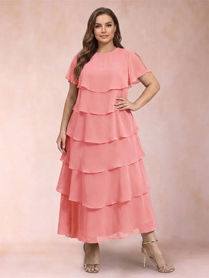 A-Line/Princess Scoop Short Sleeves Plus Size Mother of the Bride Dresses with Ruffles