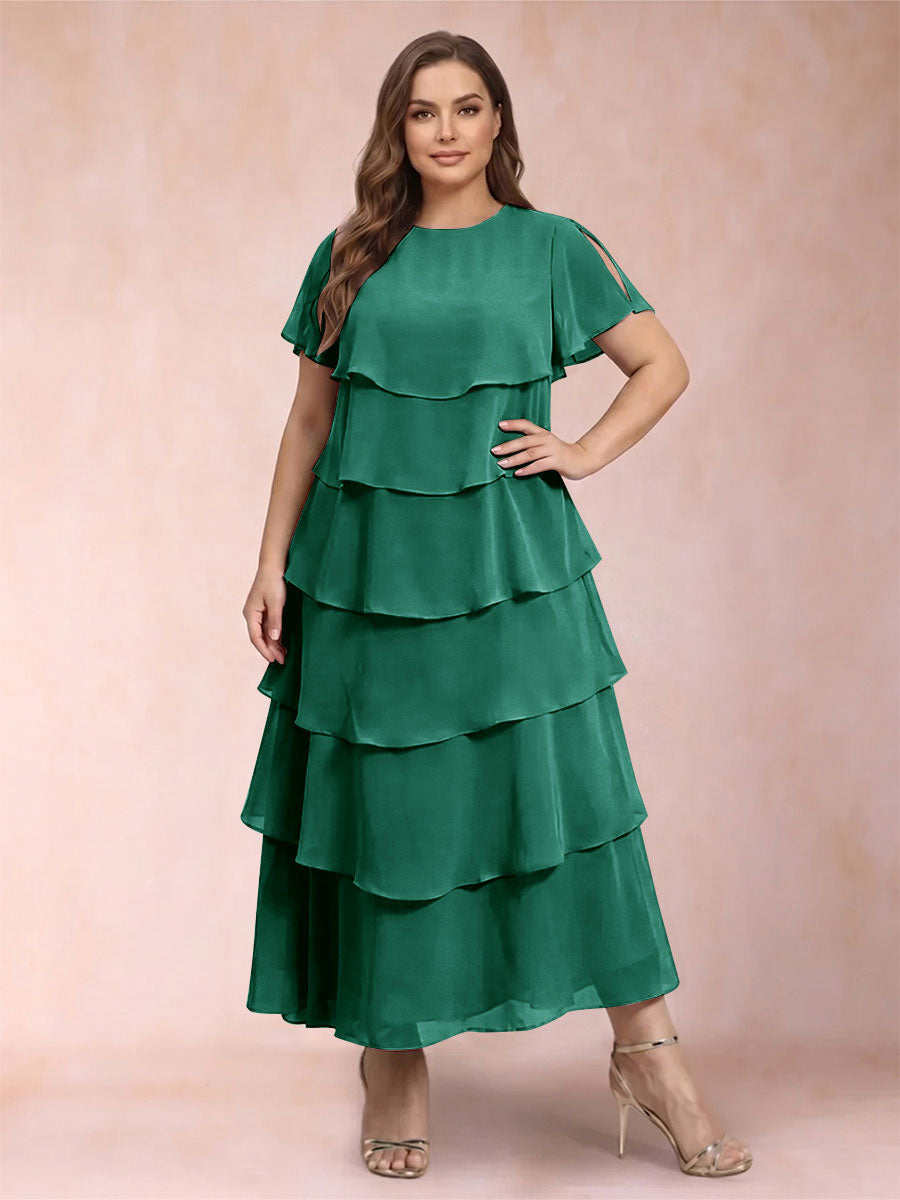 A-Line/Princess Scoop Short Sleeves Plus Size Mother of the Bride Dresses with Ruffles