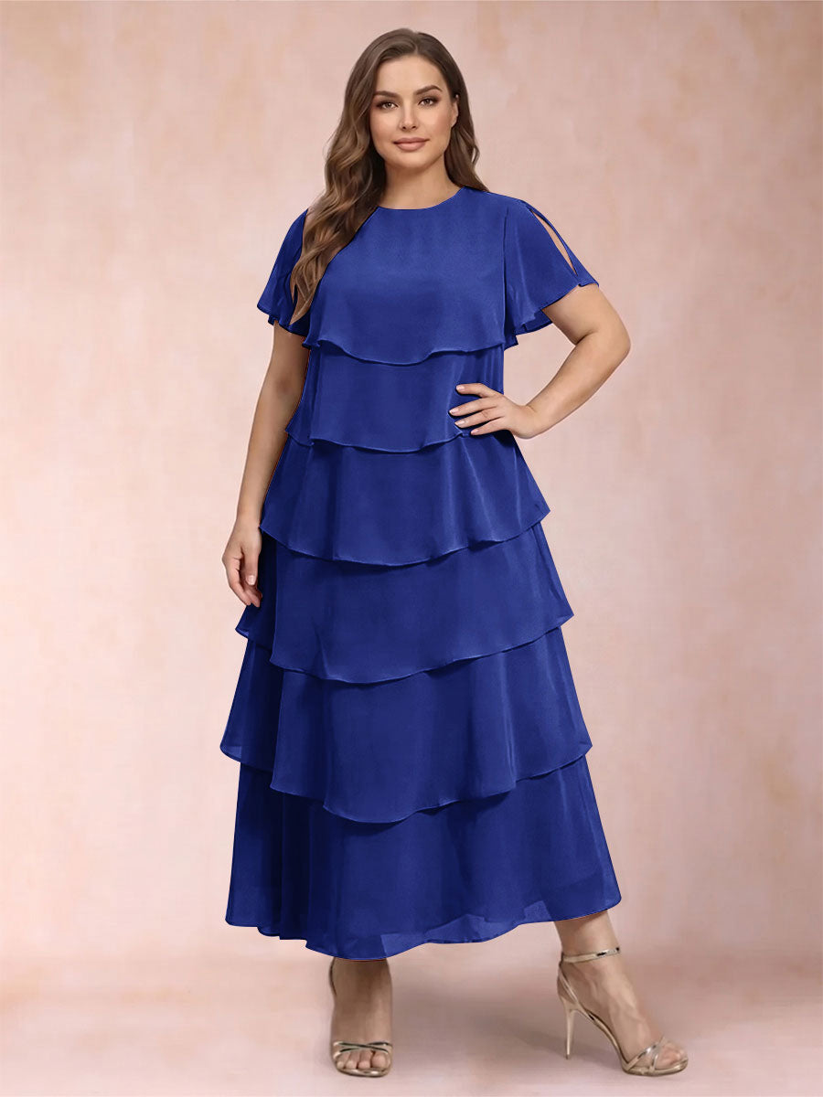 A-Line/Princess Scoop Short Sleeves Plus Size Mother of the Bride Dresses with Ruffles