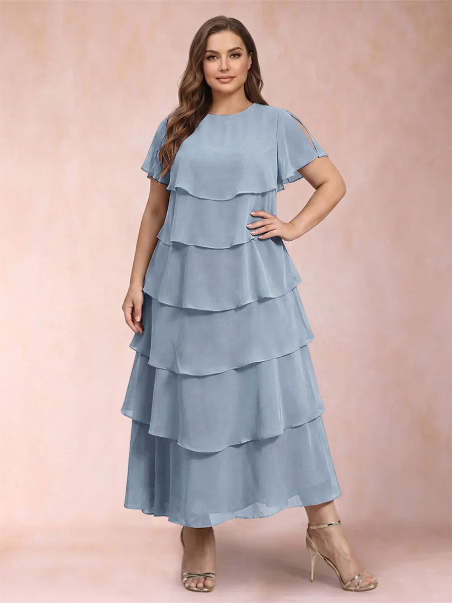 A-Line/Princess Scoop Short Sleeves Plus Size Mother of the Bride Dresses with Ruffles