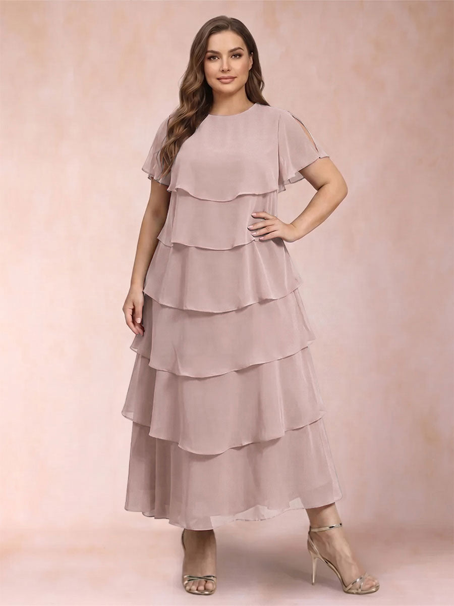 A-Line/Princess Scoop Short Sleeves Plus Size Mother of the Bride Dresses with Ruffles