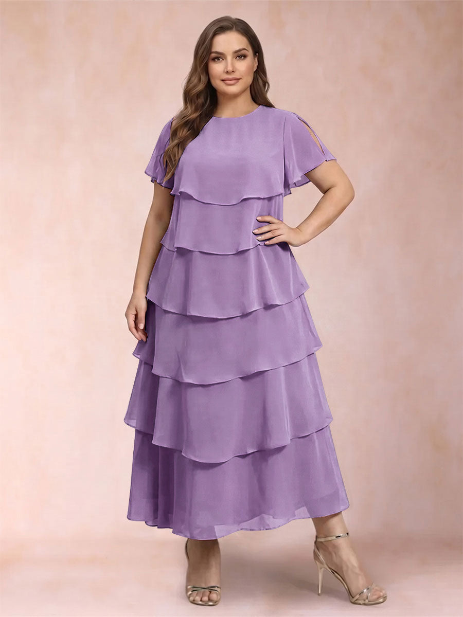 A-Line/Princess Scoop Short Sleeves Plus Size Mother of the Bride Dresses with Ruffles