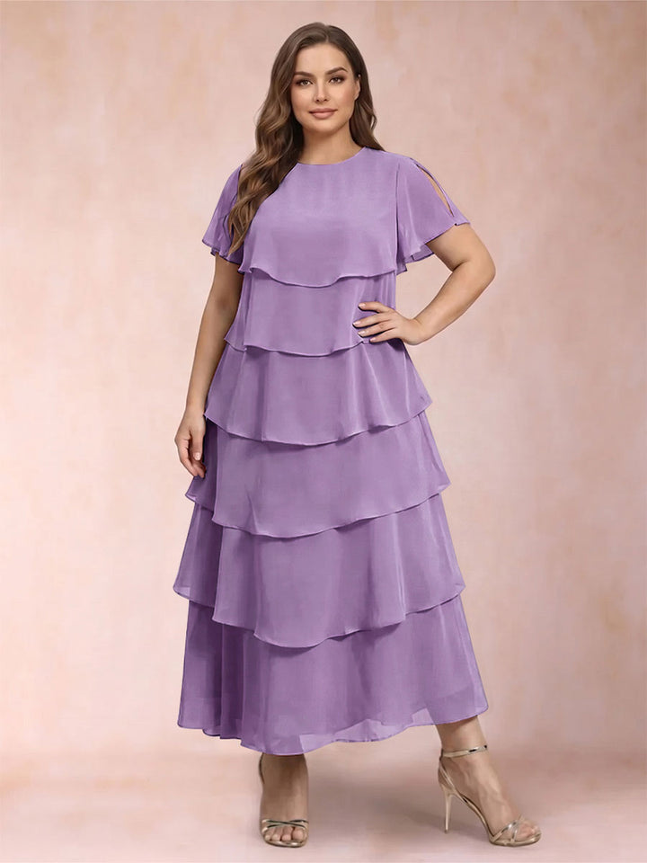 A-Line/Princess Scoop Short Sleeves Plus Size Mother of the Bride Dresses with Ruffles