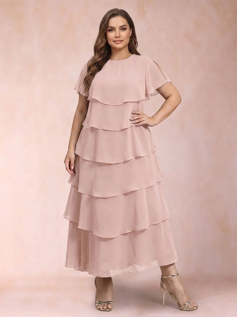 A-Line/Princess Scoop Short Sleeves Plus Size Mother of the Bride Dresses with Ruffles