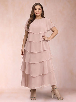 A-Line/Princess Scoop Short Sleeves Plus Size Mother of the Bride Dresses with Ruffles
