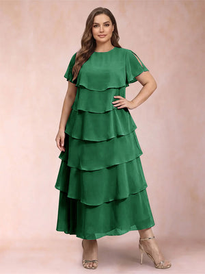 A-Line/Princess Scoop Short Sleeves Plus Size Mother of the Bride Dresses with Ruffles