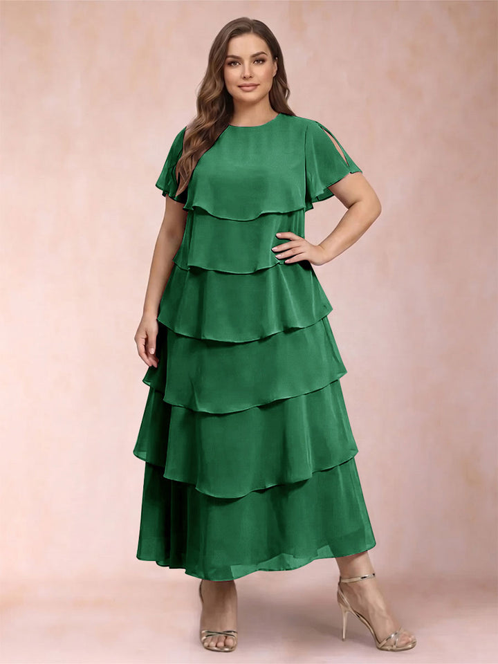 A-Line/Princess Scoop Short Sleeves Plus Size Mother of the Bride Dresses with Ruffles