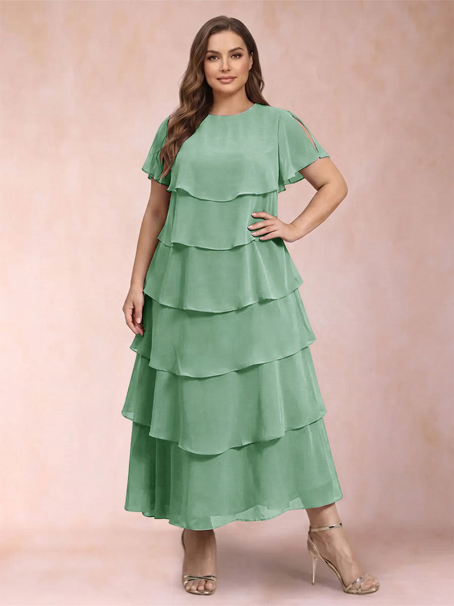 A-Line/Princess Scoop Short Sleeves Plus Size Mother of the Bride Dresses with Ruffles