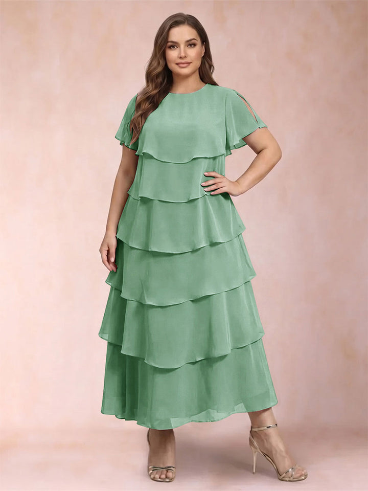 A-Line/Princess Scoop Short Sleeves Plus Size Mother of the Bride Dresses with Ruffles