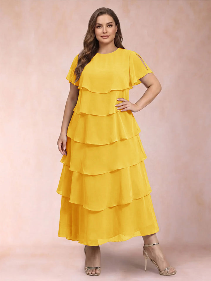 A-Line/Princess Scoop Short Sleeves Plus Size Mother of the Bride Dresses with Ruffles