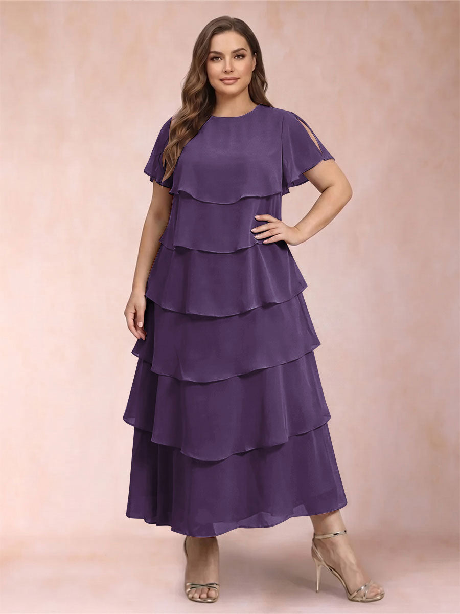 A-Line/Princess Scoop Short Sleeves Plus Size Mother of the Bride Dresses with Ruffles