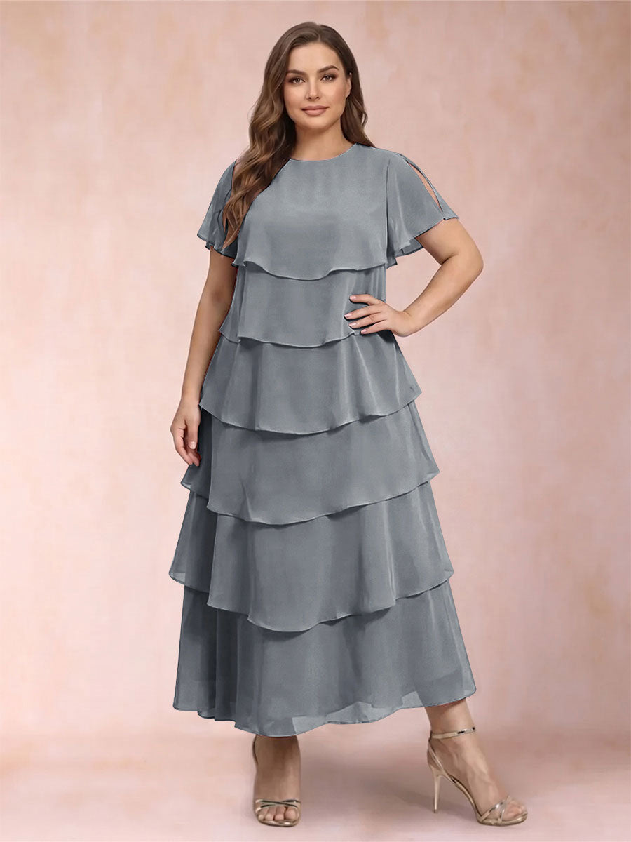 A-Line/Princess Scoop Short Sleeves Plus Size Mother of the Bride Dresses with Ruffles