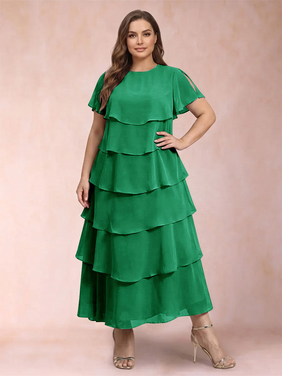 A-Line/Princess Scoop Short Sleeves Plus Size Mother of the Bride Dresses with Ruffles