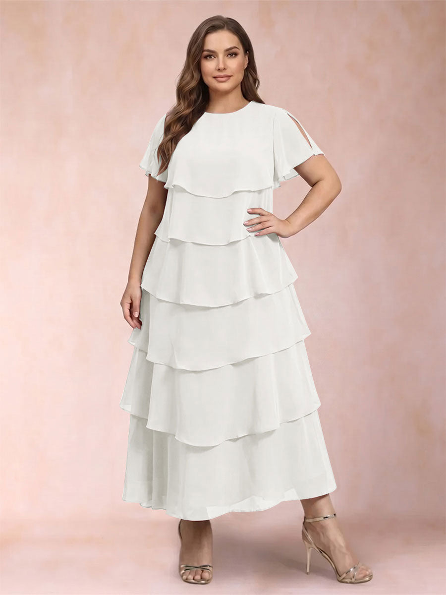 A-Line/Princess Scoop Short Sleeves Plus Size Mother of the Bride Dresses with Ruffles