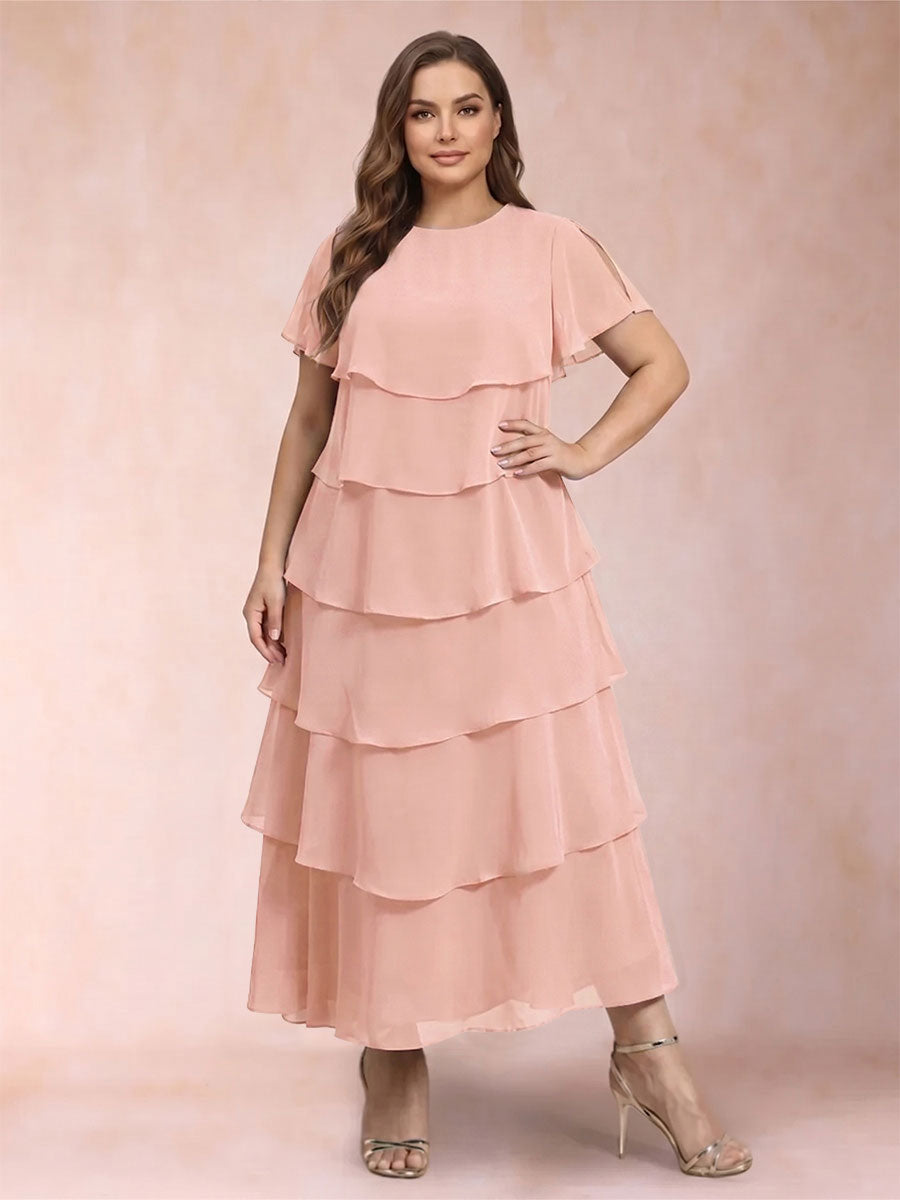 A-Line/Princess Scoop Short Sleeves Plus Size Mother of the Bride Dresses with Ruffles