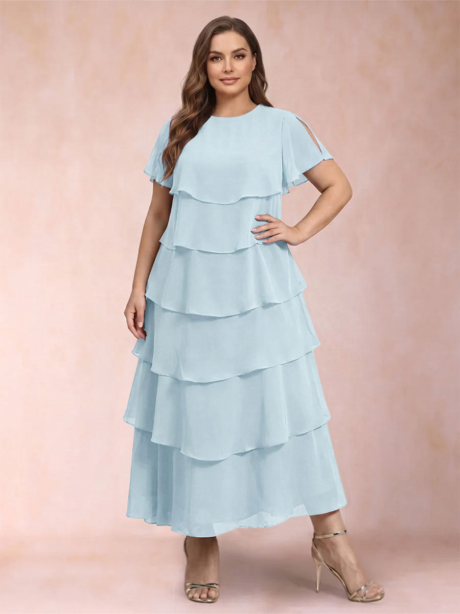 A-Line/Princess Scoop Short Sleeves Plus Size Mother of the Bride Dresses with Ruffles