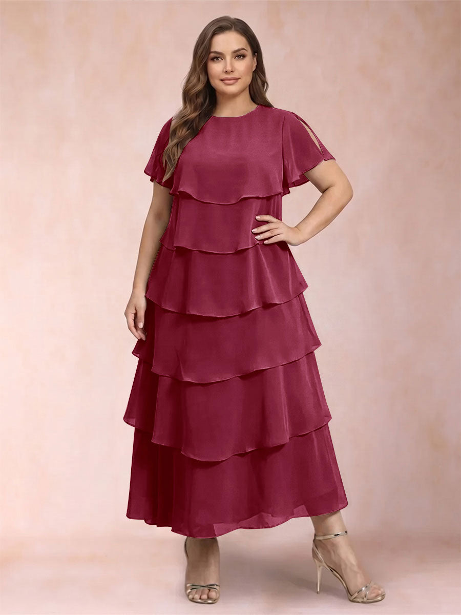 A-Line/Princess Scoop Short Sleeves Plus Size Mother of the Bride Dresses with Ruffles