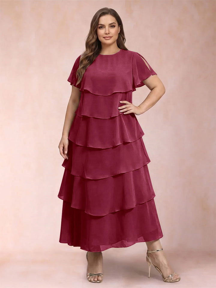 A-Line/Princess Scoop Short Sleeves Plus Size Mother of the Bride Dresses with Ruffles