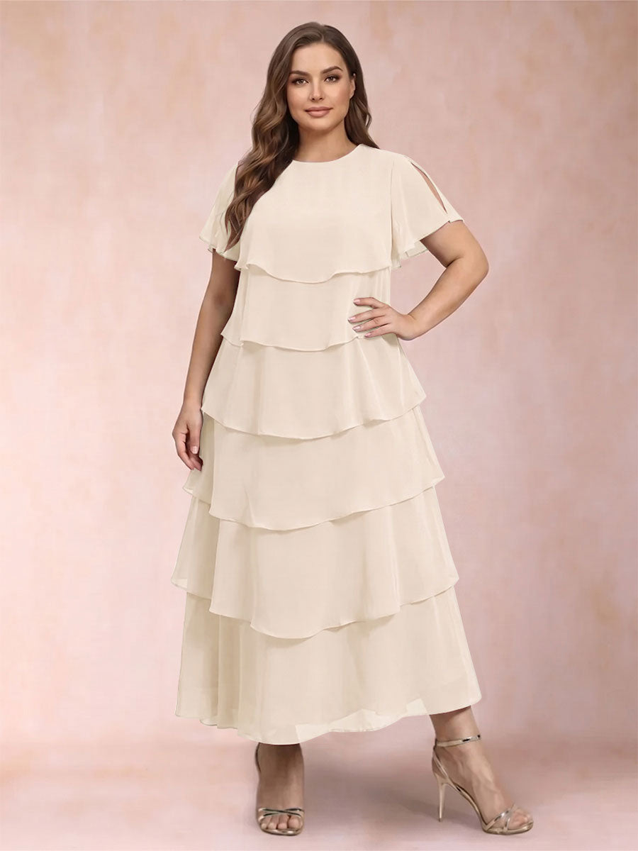 A-Line/Princess Scoop Short Sleeves Plus Size Mother of the Bride Dresses with Ruffles
