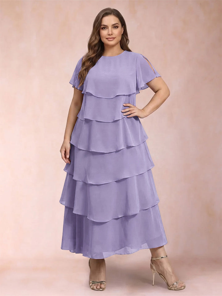 A-Line/Princess Scoop Short Sleeves Plus Size Mother of the Bride Dresses with Ruffles