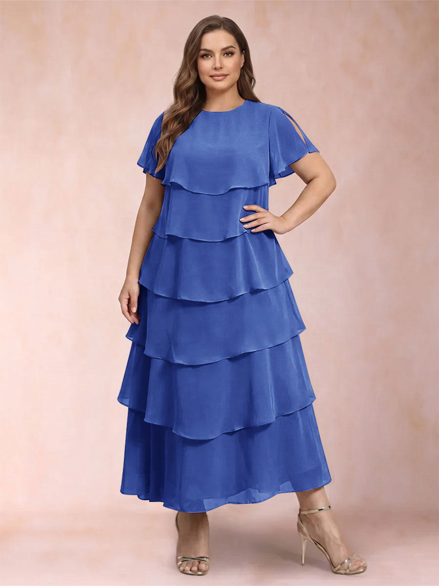 A-Line/Princess Scoop Short Sleeves Plus Size Mother of the Bride Dresses with Ruffles