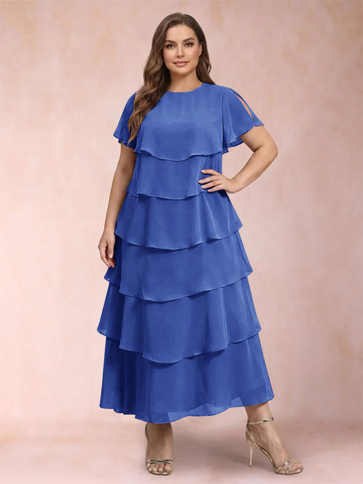 A-Line/Princess Scoop Short Sleeves Plus Size Mother of the Bride Dresses with Ruffles