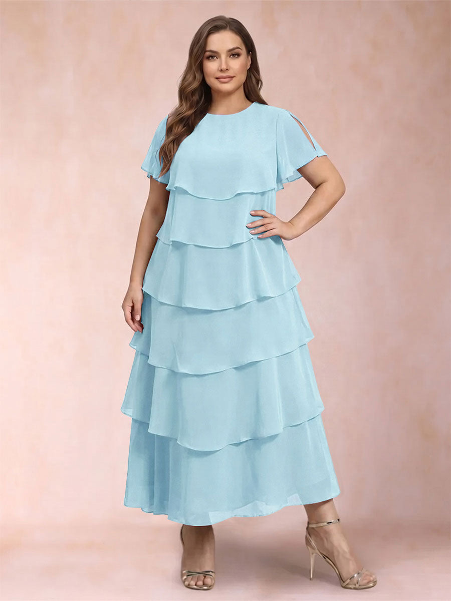 A-Line/Princess Scoop Short Sleeves Plus Size Mother of the Bride Dresses with Ruffles