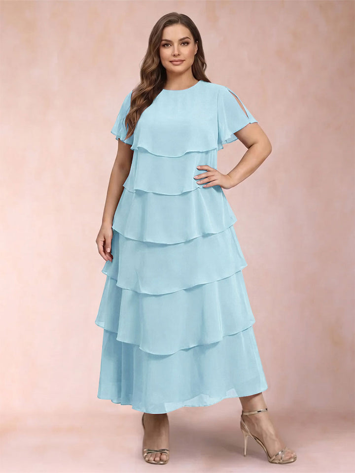 A-Line/Princess Scoop Short Sleeves Plus Size Mother of the Bride Dresses with Ruffles