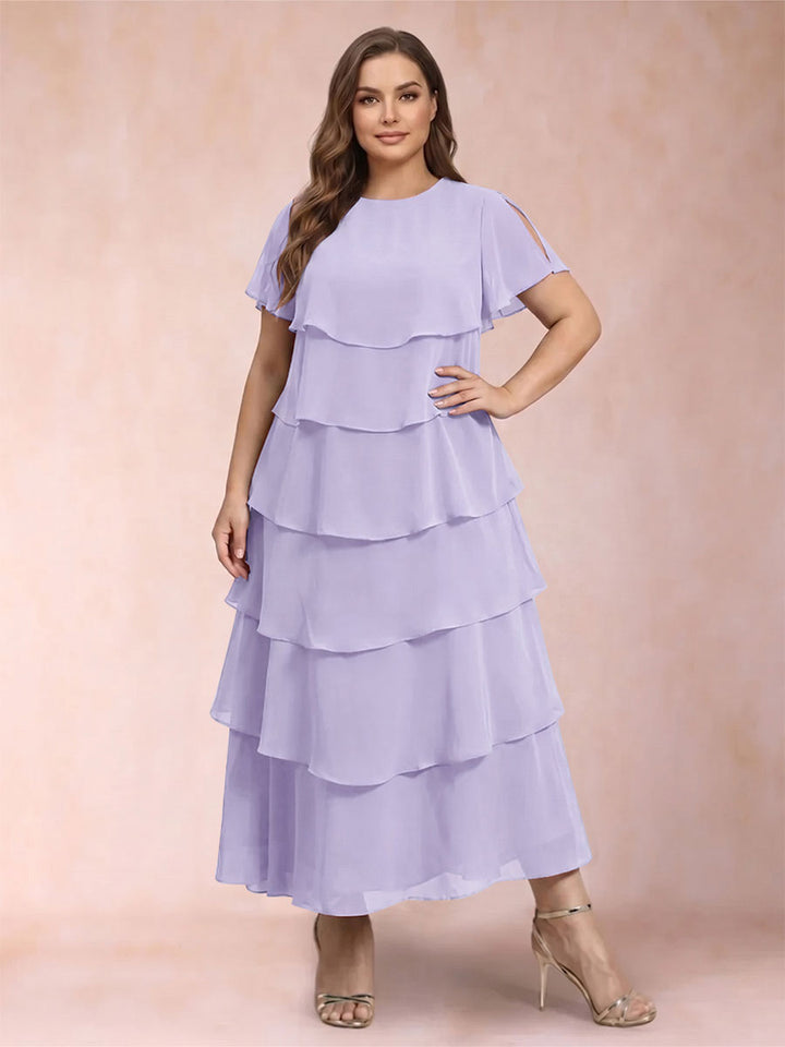 A-Line/Princess Scoop Short Sleeves Plus Size Mother of the Bride Dresses with Ruffles