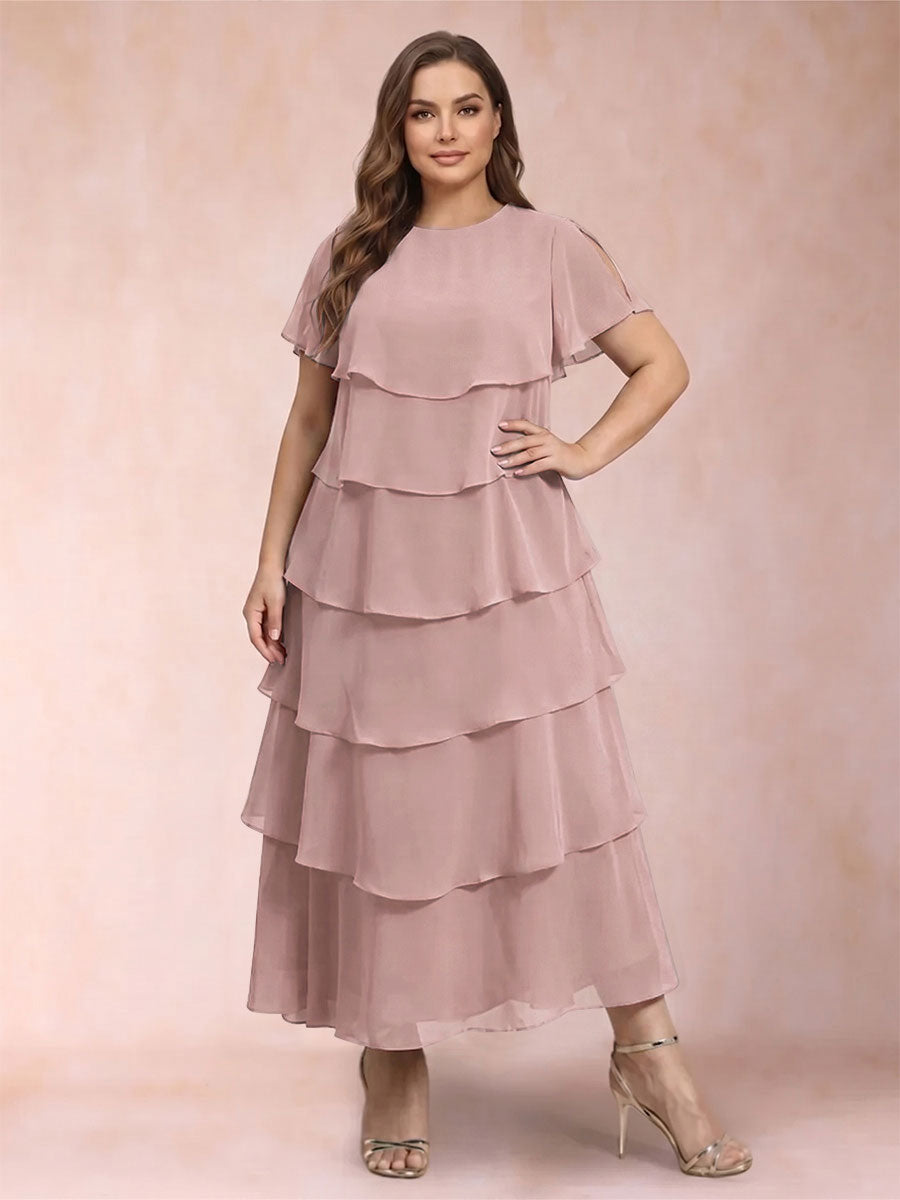 A-Line/Princess Scoop Short Sleeves Plus Size Mother of the Bride Dresses with Ruffles