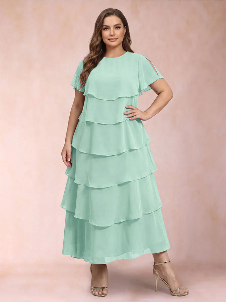 A-Line/Princess Scoop Short Sleeves Plus Size Mother of the Bride Dresses with Ruffles