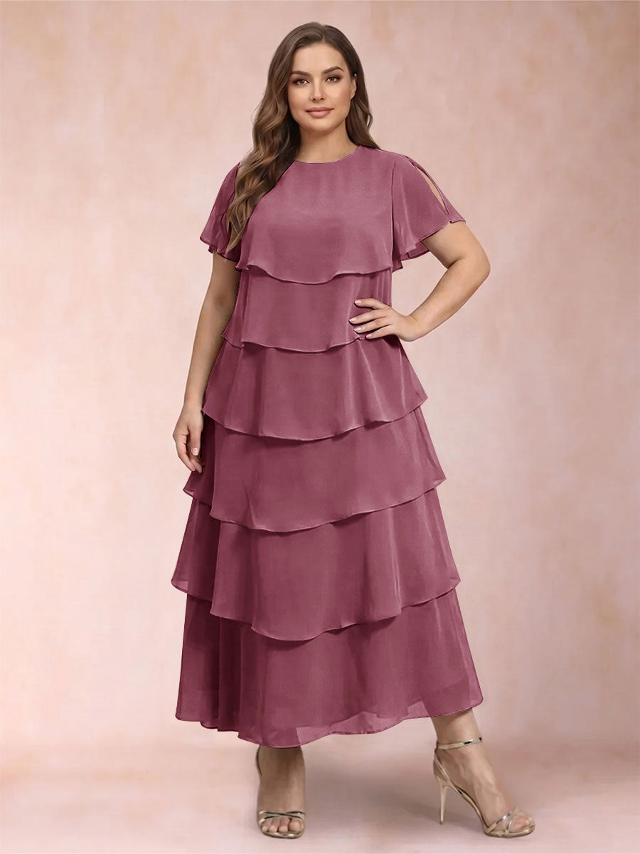 A-Line/Princess Scoop Short Sleeves Plus Size Mother of the Bride Dresses with Ruffles