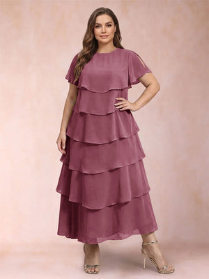 A-Line/Princess Scoop Short Sleeves Plus Size Mother of the Bride Dresses with Ruffles