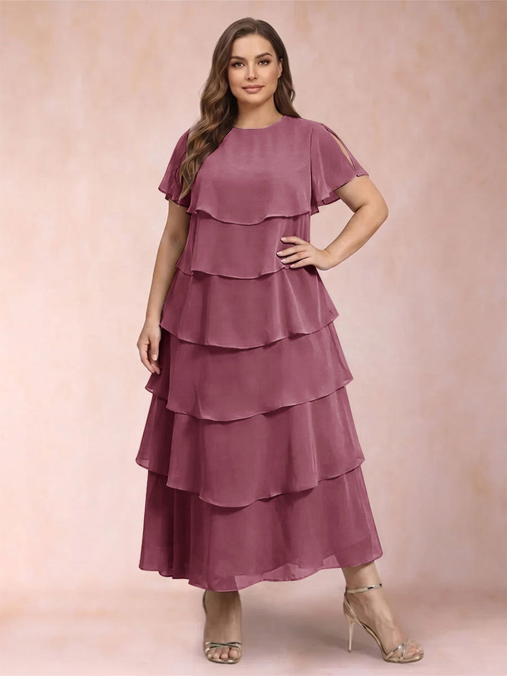 A-Line/Princess Scoop Short Sleeves Plus Size Mother of the Bride Dresses with Ruffles