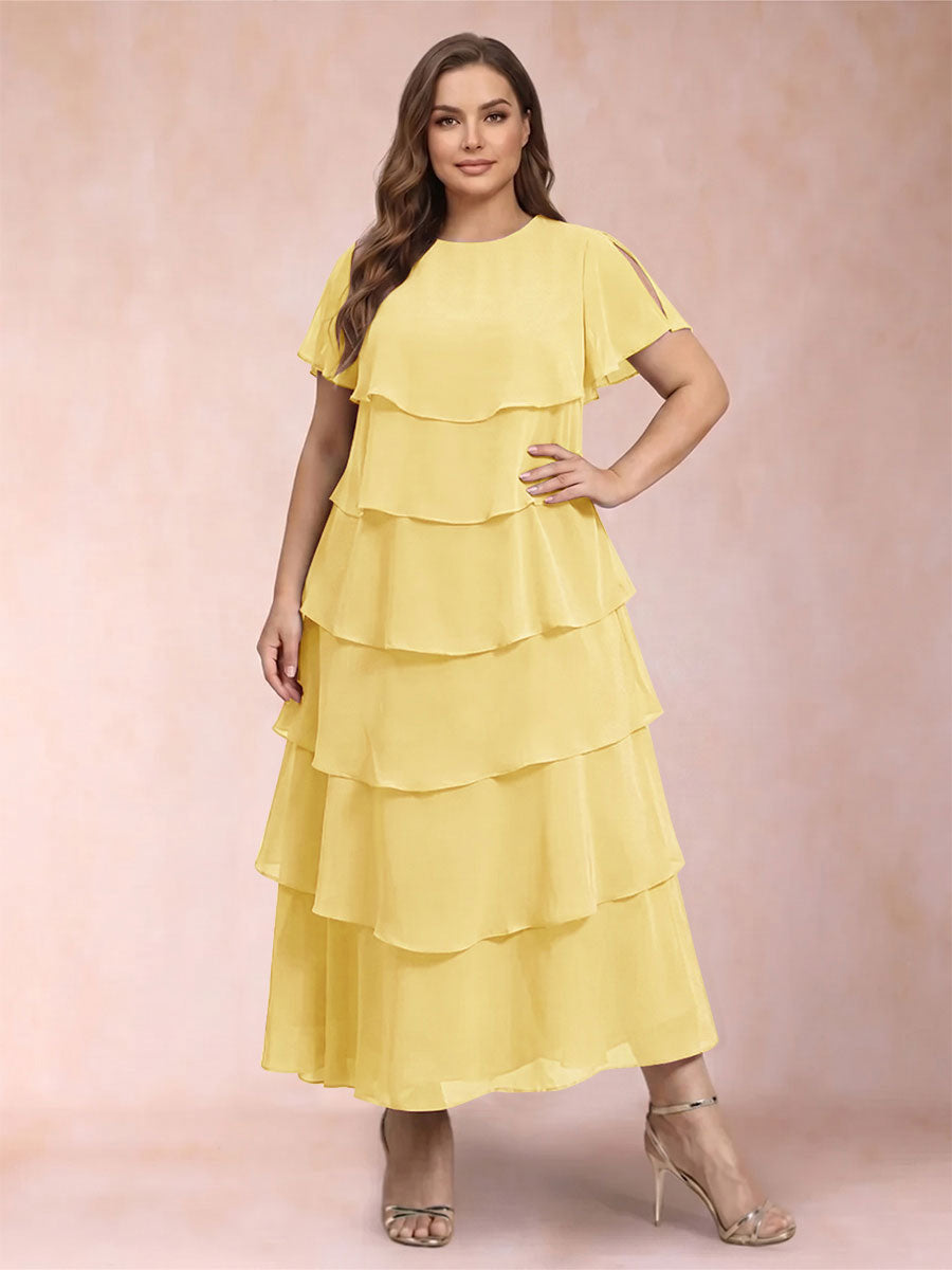 A-Line/Princess Scoop Short Sleeves Plus Size Mother of the Bride Dresses with Ruffles