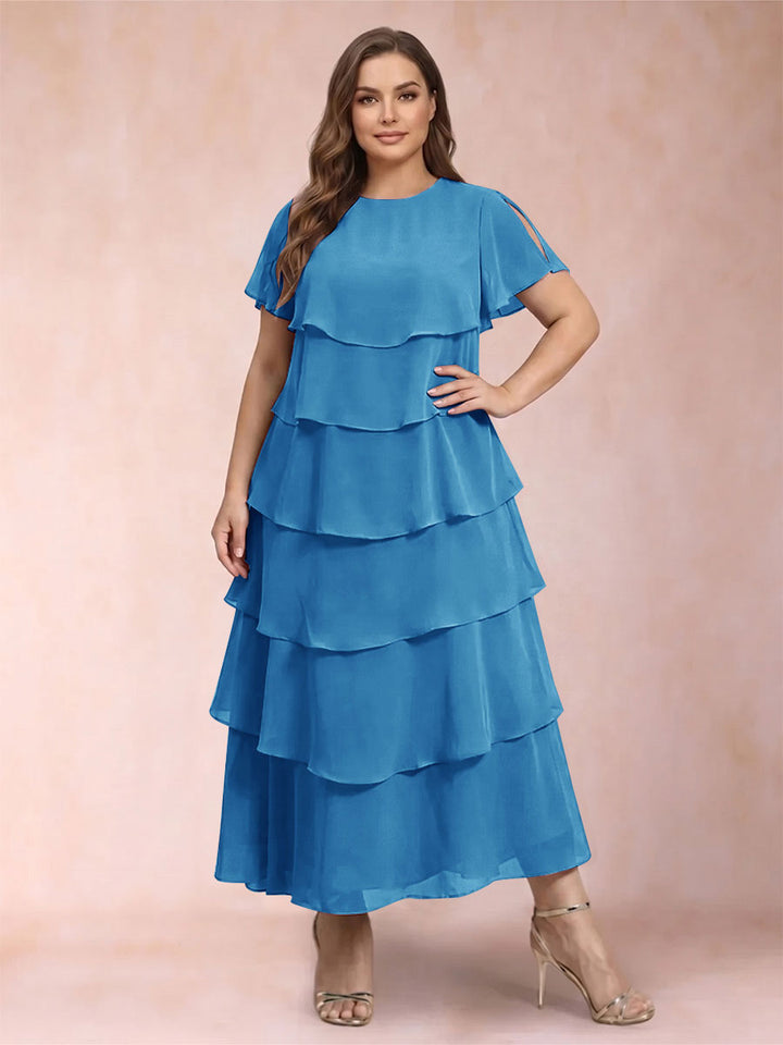 A-Line/Princess Scoop Short Sleeves Plus Size Mother of the Bride Dresses with Ruffles