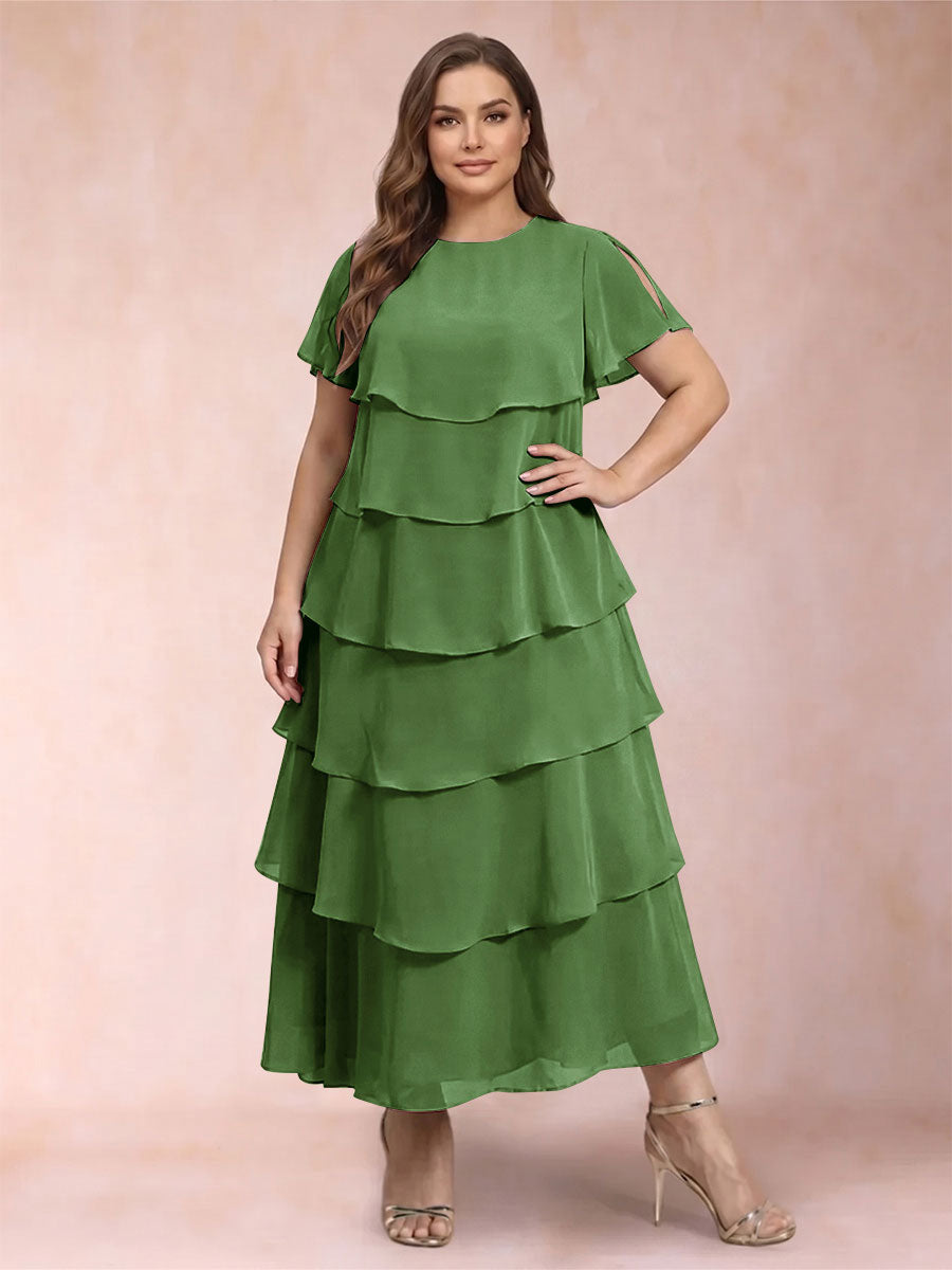 A-Line/Princess Scoop Short Sleeves Plus Size Mother of the Bride Dresses with Ruffles
