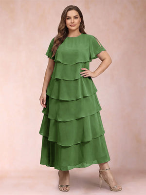A-Line/Princess Scoop Short Sleeves Plus Size Mother of the Bride Dresses with Ruffles