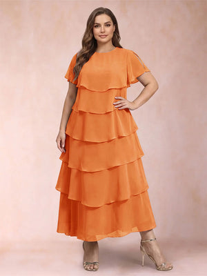 A-Line/Princess Scoop Short Sleeves Plus Size Mother of the Bride Dresses with Ruffles