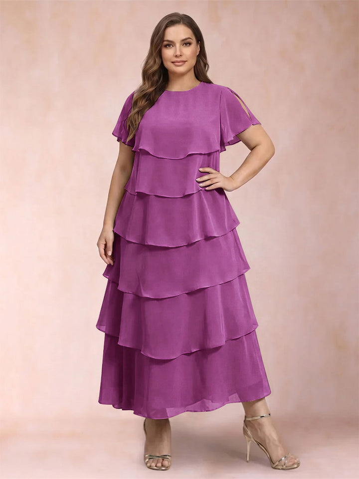 A-Line/Princess Scoop Short Sleeves Plus Size Mother of the Bride Dresses with Ruffles