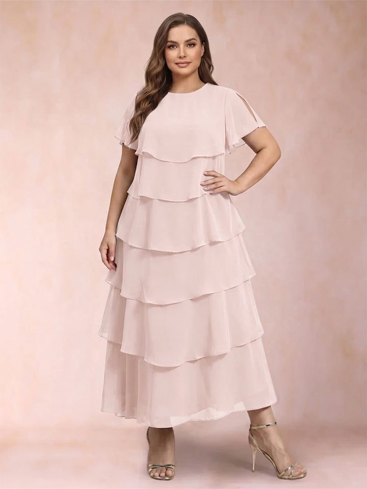 A-Line/Princess Scoop Short Sleeves Plus Size Mother of the Bride Dresses with Ruffles
