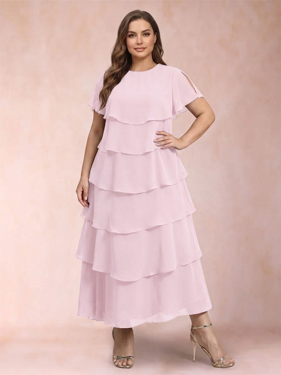 A-Line/Princess Scoop Short Sleeves Plus Size Mother of the Bride Dresses with Ruffles