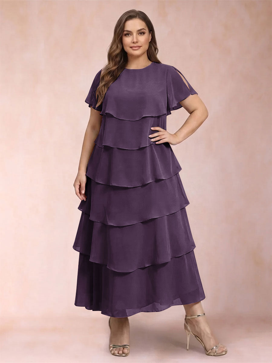 A-Line/Princess Scoop Short Sleeves Plus Size Mother of the Bride Dresses with Ruffles
