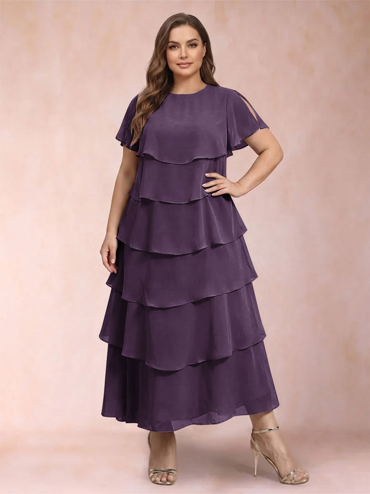 A-Line/Princess Scoop Short Sleeves Plus Size Mother of the Bride Dresses with Ruffles